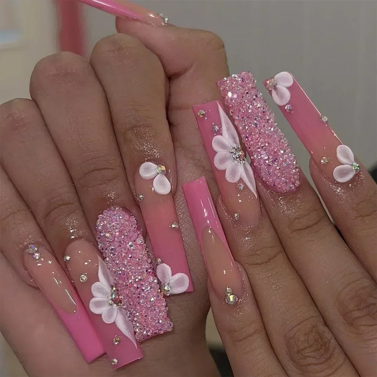 24Pcs Long Ballet French Press on Nails Tip Art