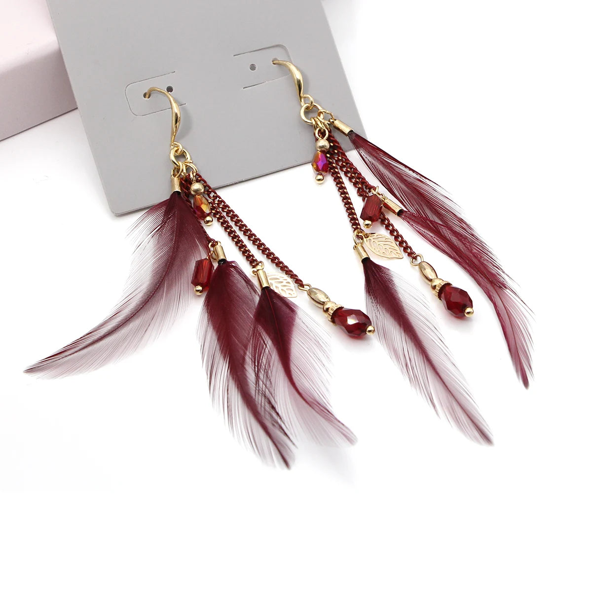 Boho Feather Tassel Dangle Earrings