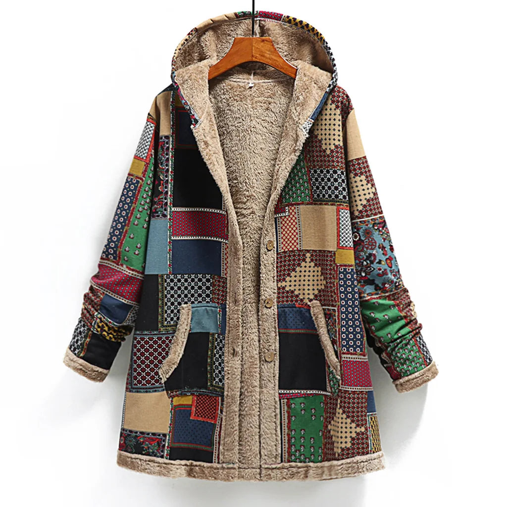 Vintage Fleece Hooded Long Jacket