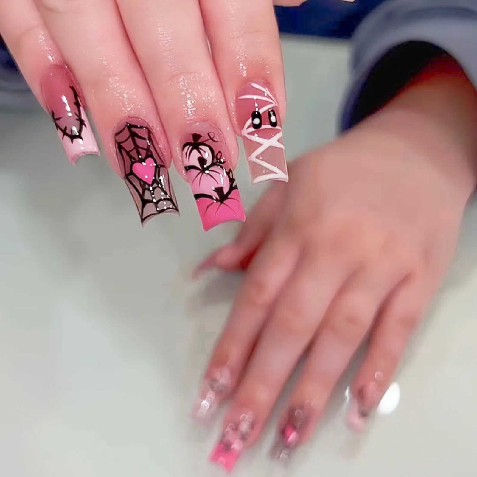 24pcs Glitter Pink Sequins Press on Nails