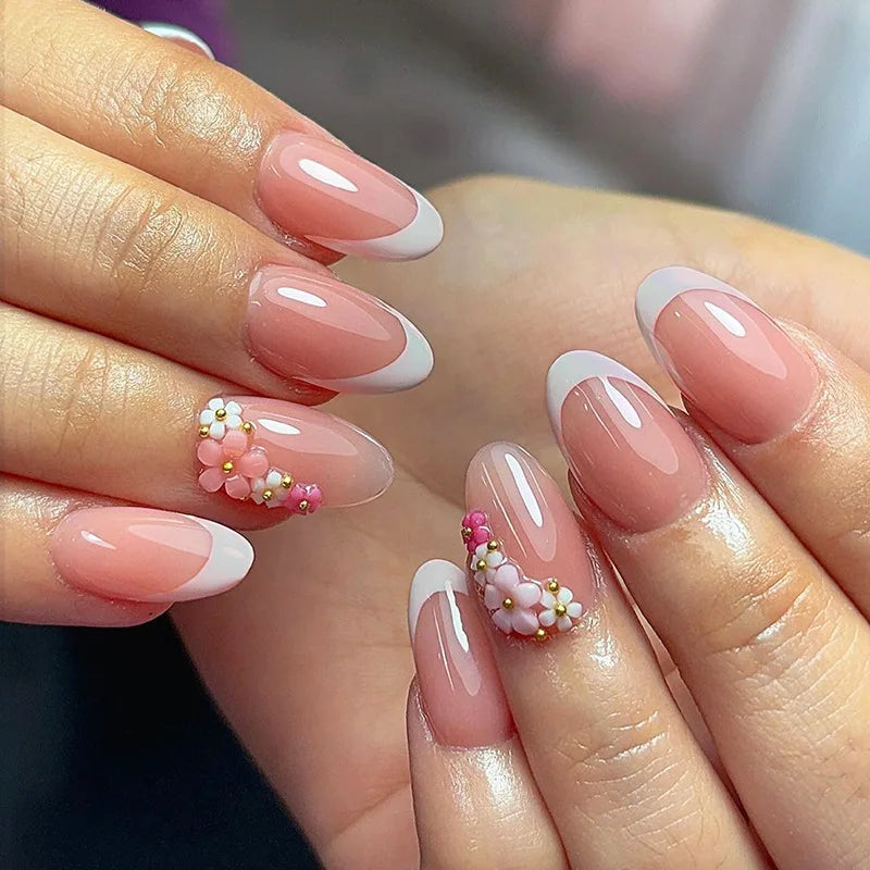24pcs French Almond Press on Nails
