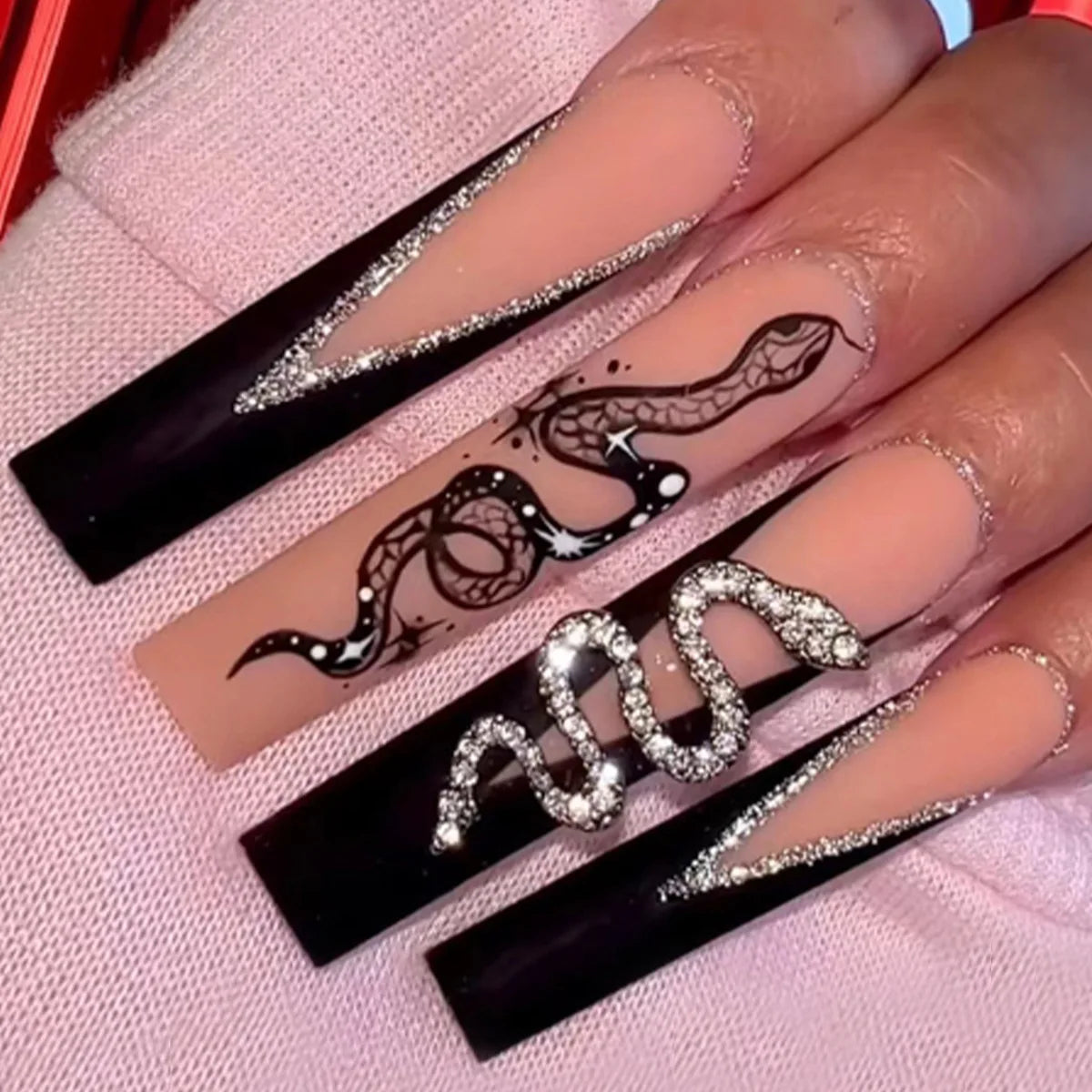 Scary Blood Skull Long Coffin Ballet Halloween Press on Nails