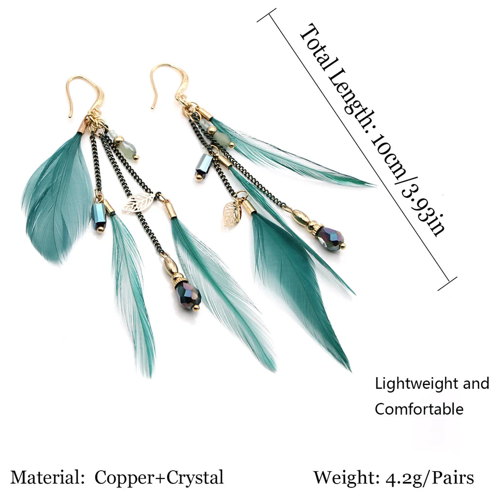 Boho Feather Tassel Dangle Earrings