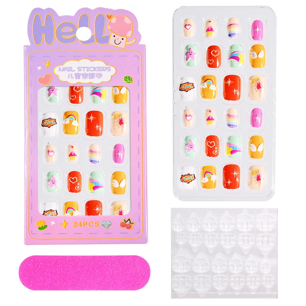 24pcs/box Kids False Press On Nails