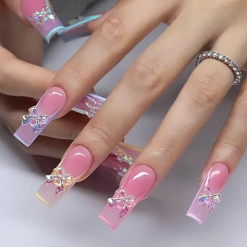 24Pcs Long Ballet French Press on Nails Tip Art