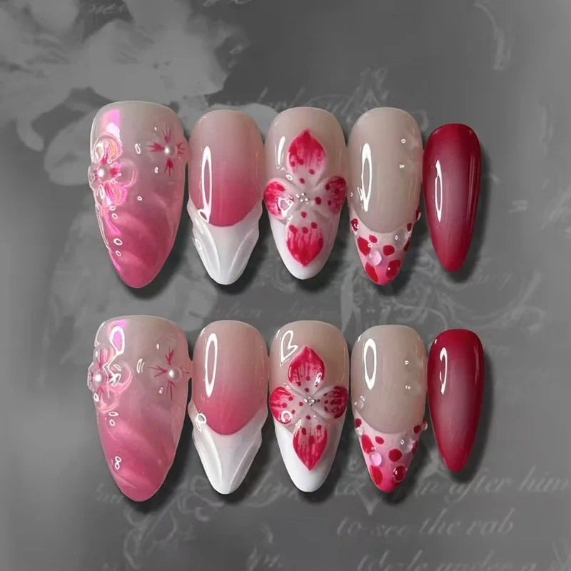 24Pcs Mid-length Gilded Almond Nails Set Press on Nails