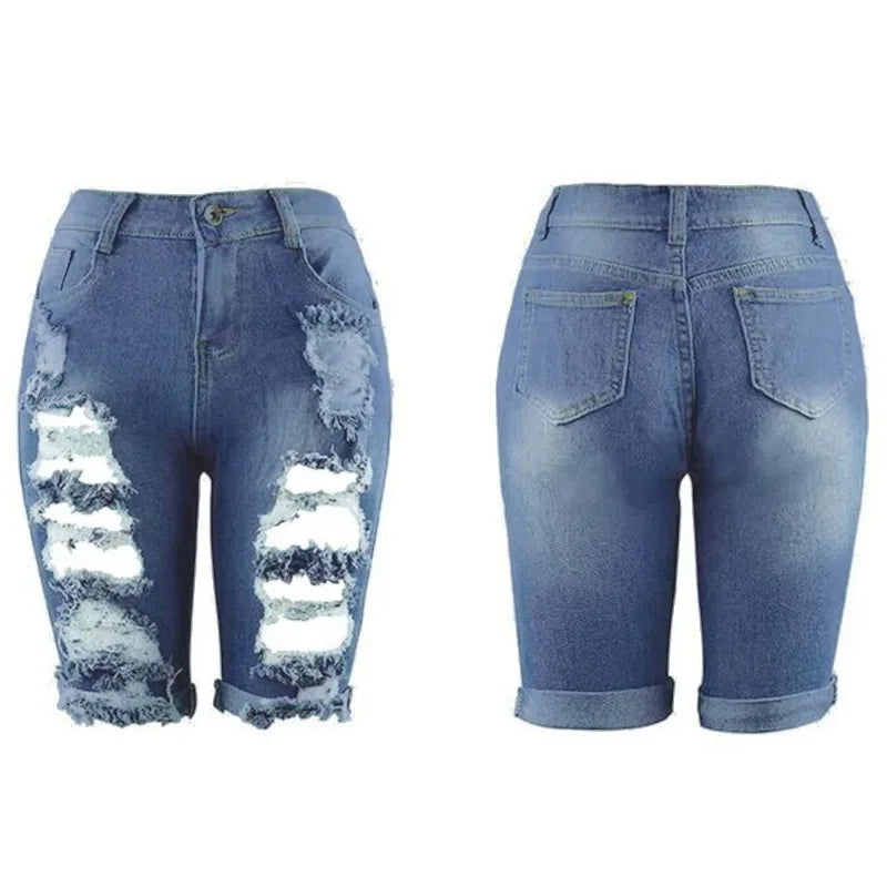 Women Plus Size Ripped Jean Shorts