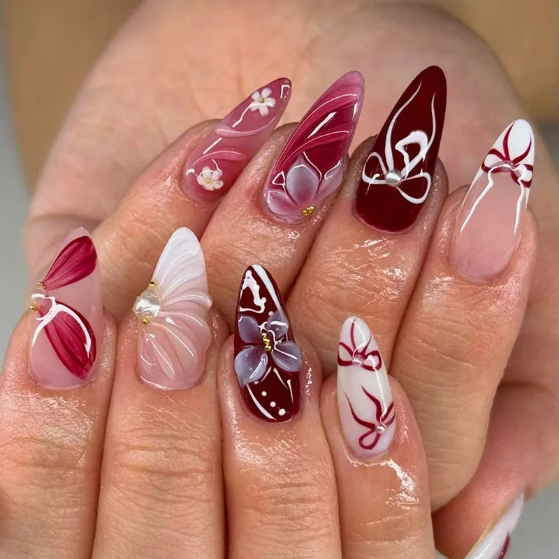 24Pcs Mid-length Gilded Almond Nails Set Press on Nails