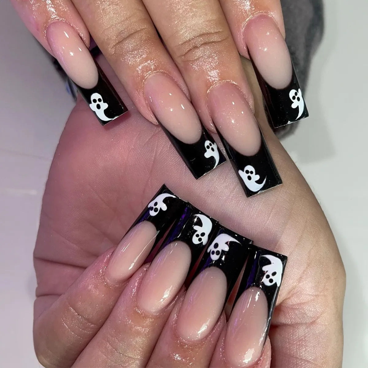 Scary Blood Skull Long Coffin Ballet Halloween Press on Nails