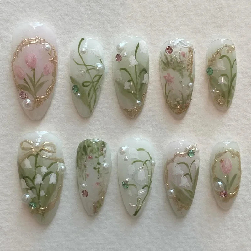 24Pcs Mid-length Gilded Almond Nails Set Press on Nails
