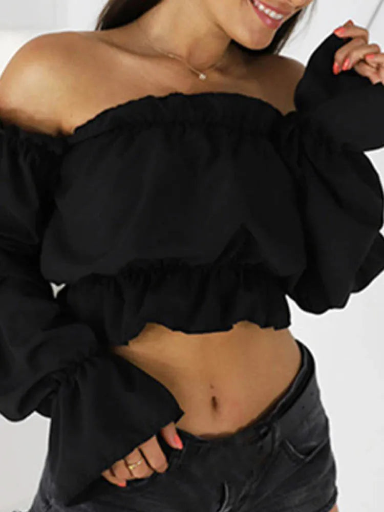 Candy Color Off Shoulder Crop Tops