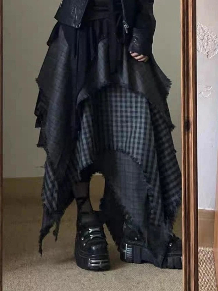 Irregular Plaid Women Skirt , High Waist A-line Skirt