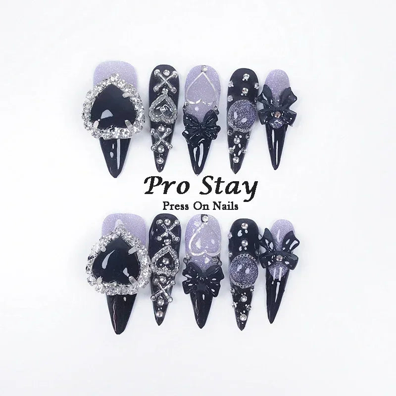 10pcs Dark Black Y2k  Press On Nails