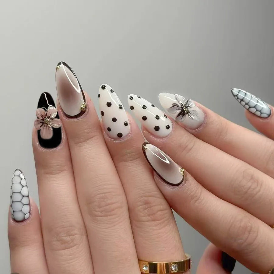 24Pcs Mid-length Gilded Almond Nails Set Press on Nails