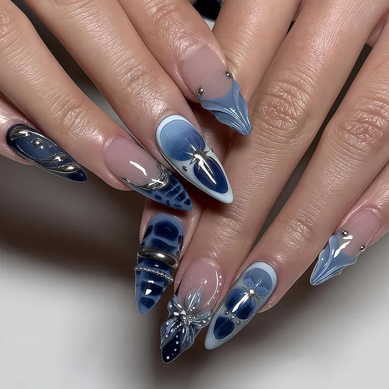 24Pcs Mid-length Gilded Almond Nails Set Press on Nails