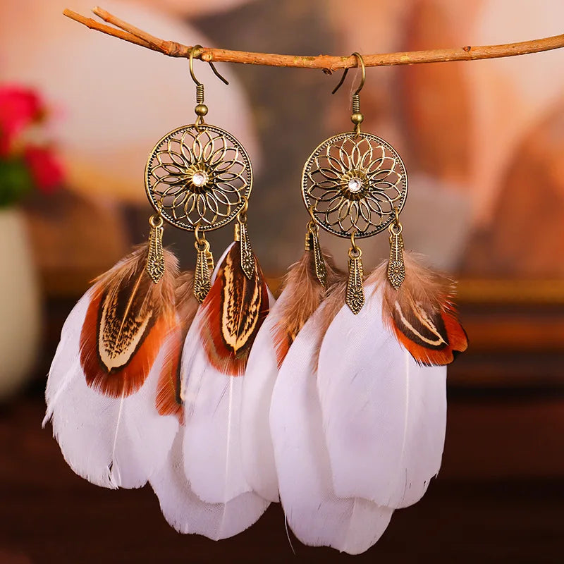 Dream Catcher Feather Tassel Bohemian Women Earrings