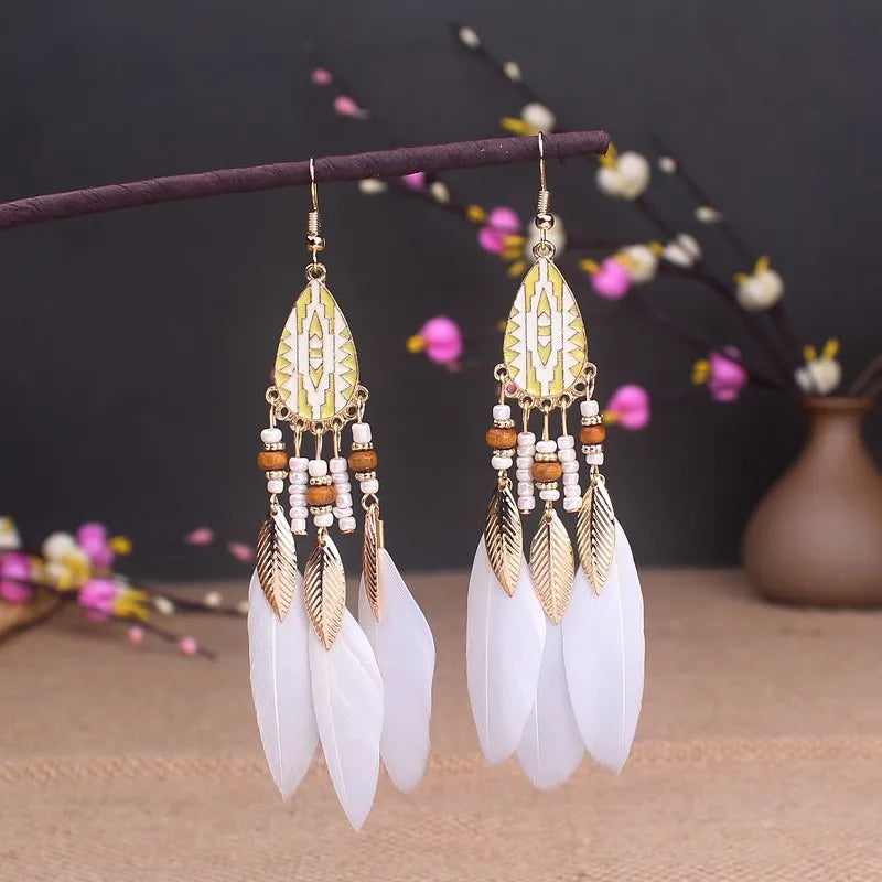 Boho Long Feather Dangle Earrings