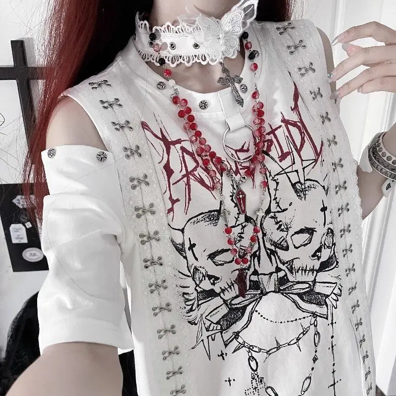 Gothic Short Sleeved Off Shoulder T-shirt