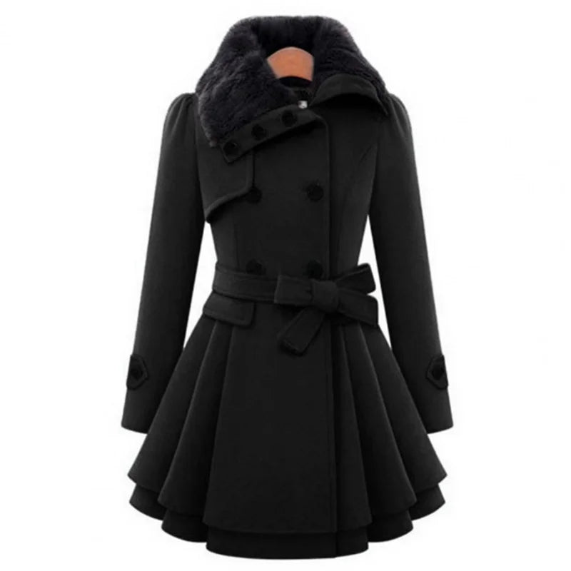 Warm Plush Thick Double Breasted Slim Lapel Coat