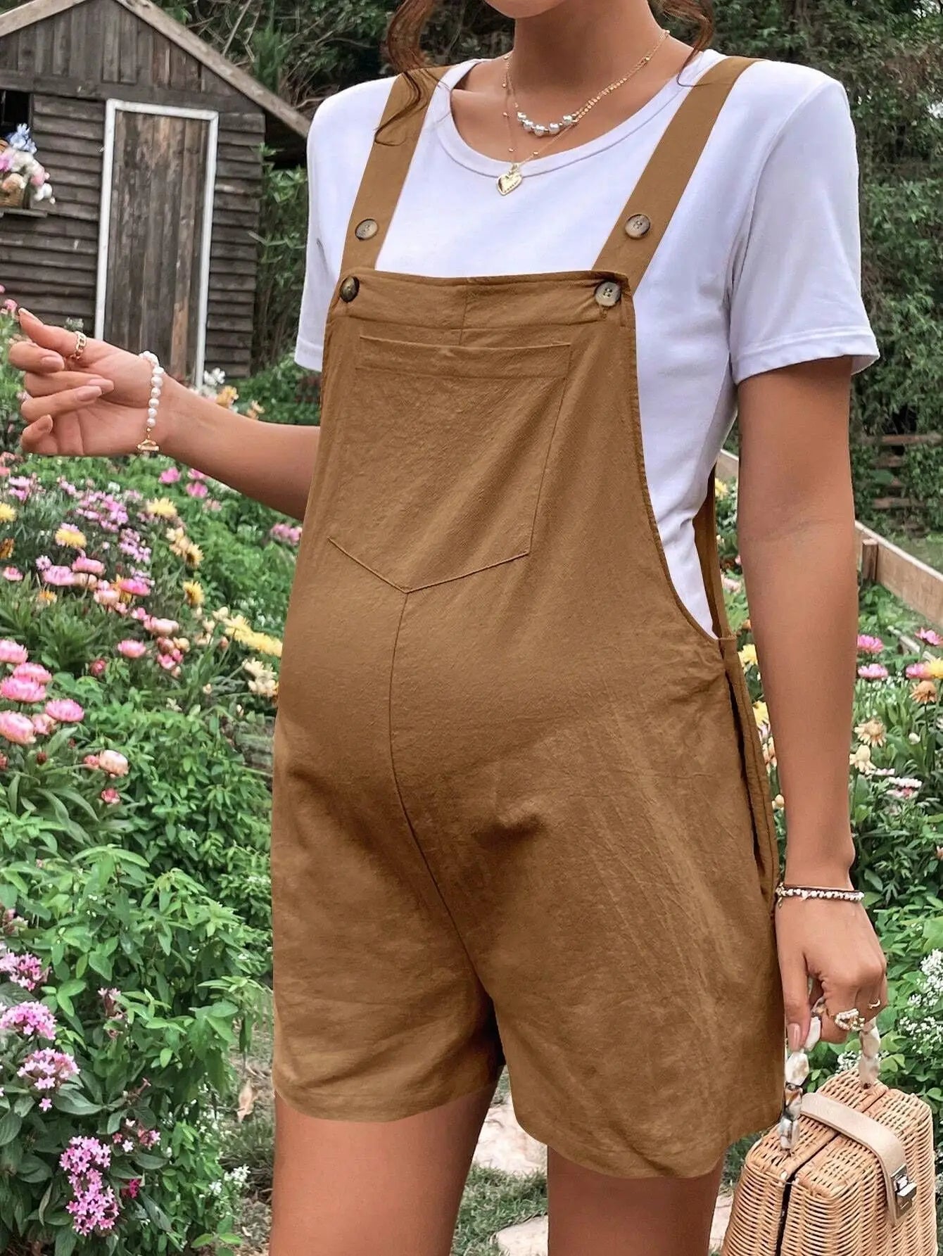 Women's Maternity Solid Color Suspender Jumpsuit With Adjustable Waist