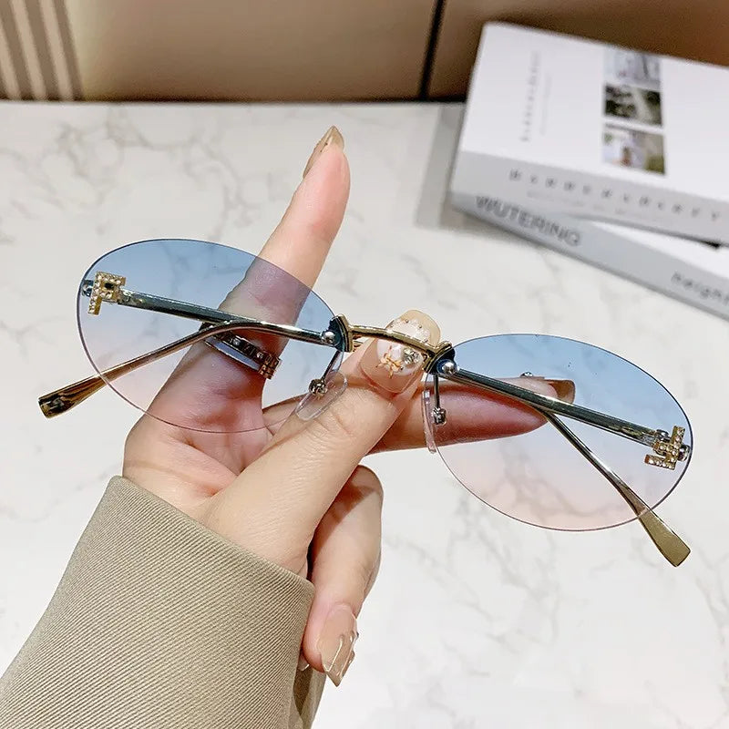 Diamond Oval Rimless Sunglasses