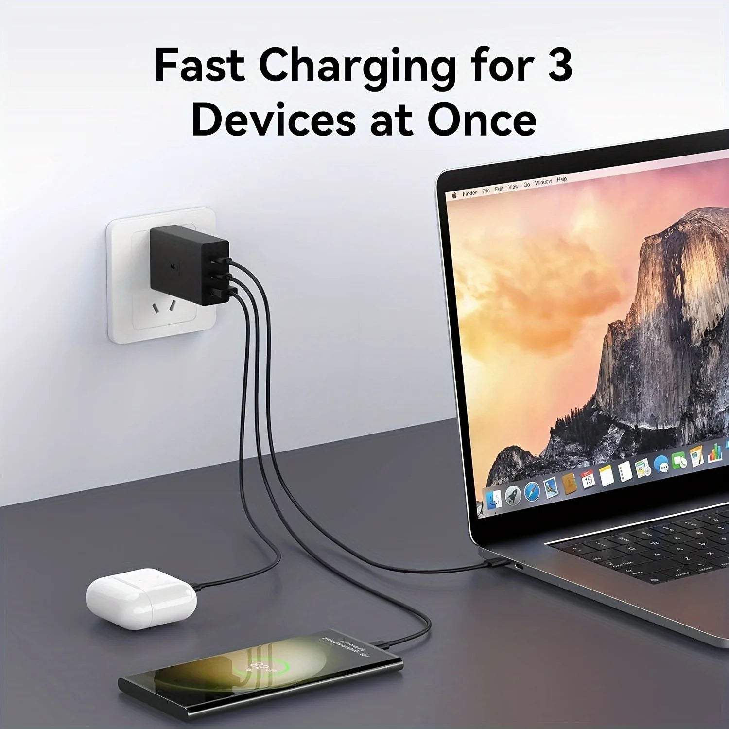 65W GaN 3 Port USB C Power Adapter With Type C