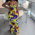 Printed Wave Pattern Dress