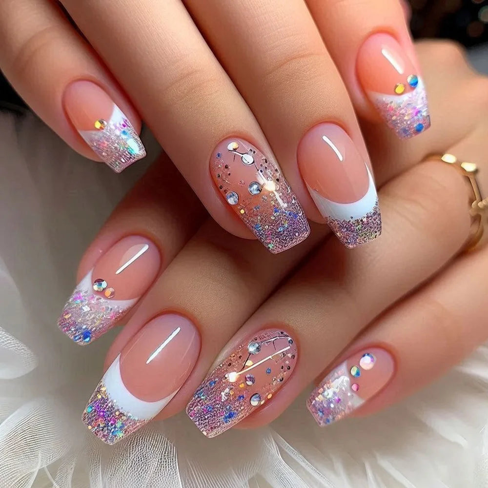 24Pc Short Square Coffin Acrylic Nails Set