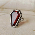 Retro Imitate Garnet Coffin Shape Silver Ring