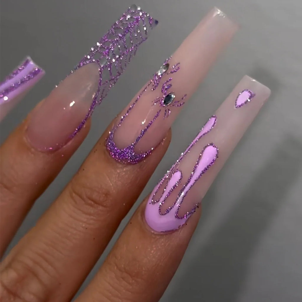24pcs Halloween Glitter Long Ballet French Press on Nails