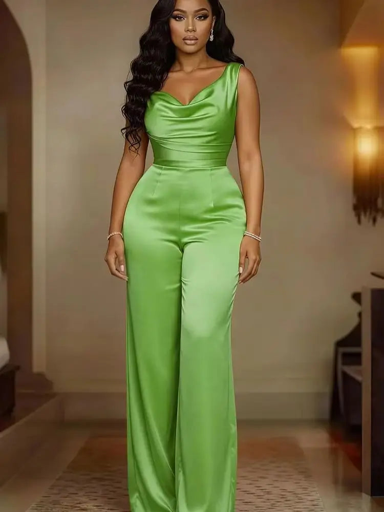 Solid Color Satin Jumpsuit