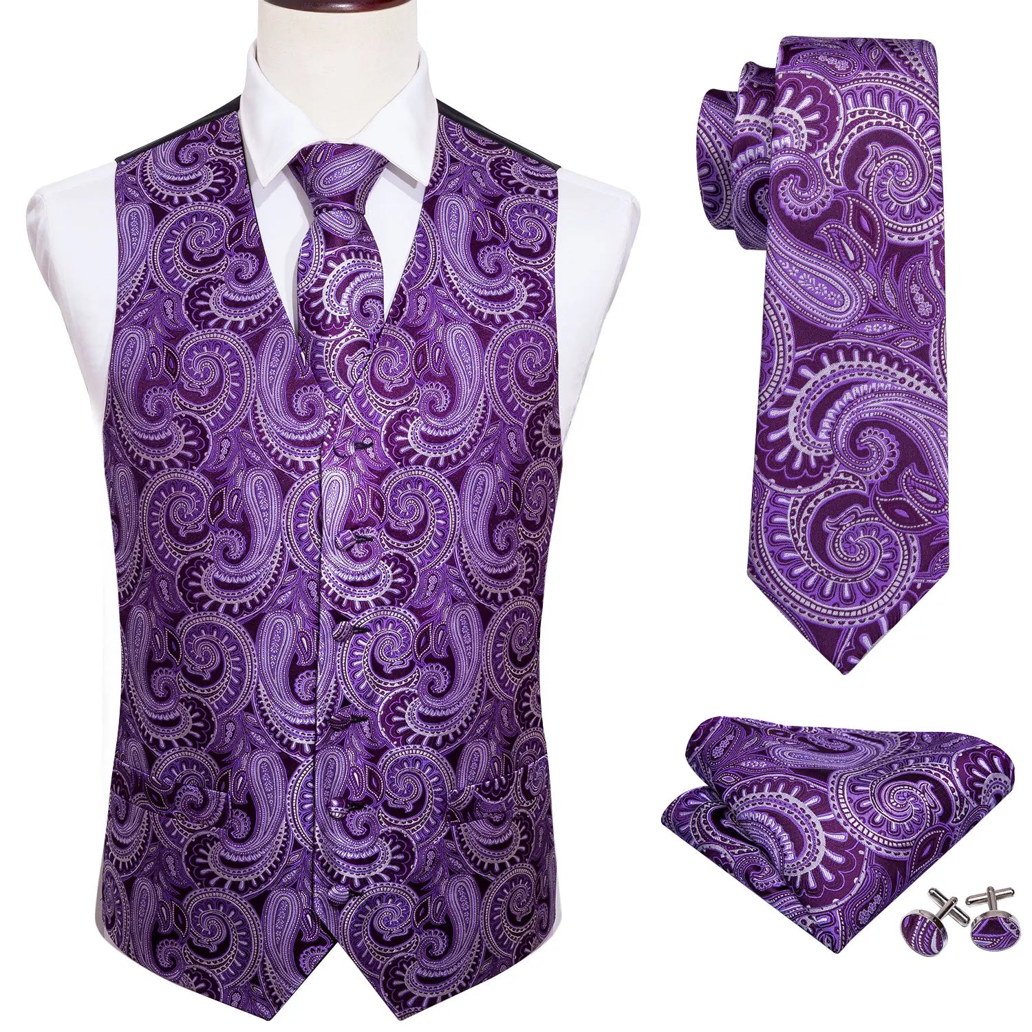 Men Vest Tie Hanky Cufflinks Set
