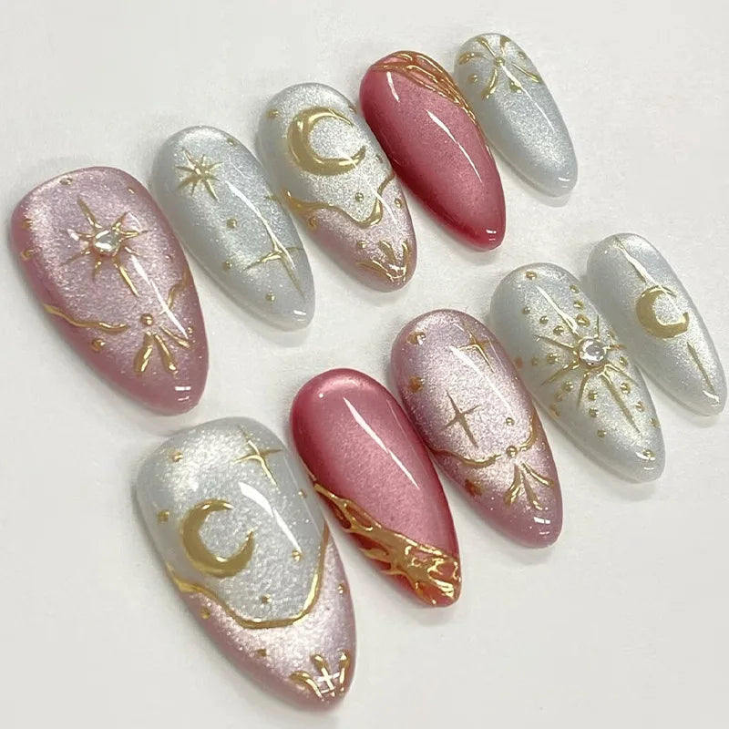 24Pcs Mid-length Gilded Almond Nails Set Press on Nails