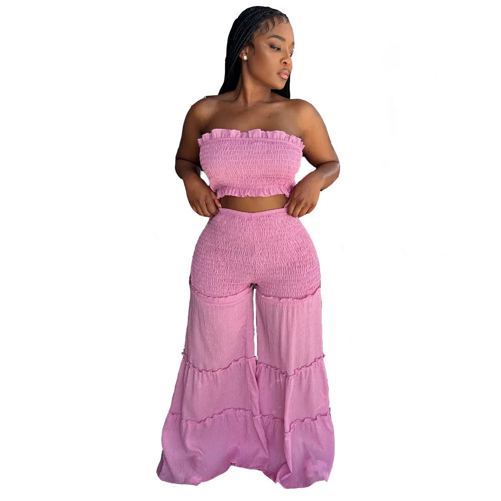 2pc Boho Ruffled Two Piece Pants Set