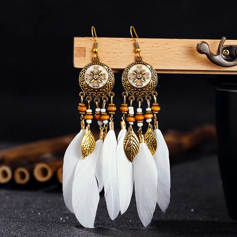 Dream Catcher Feather Tassel Bohemian Women Earrings