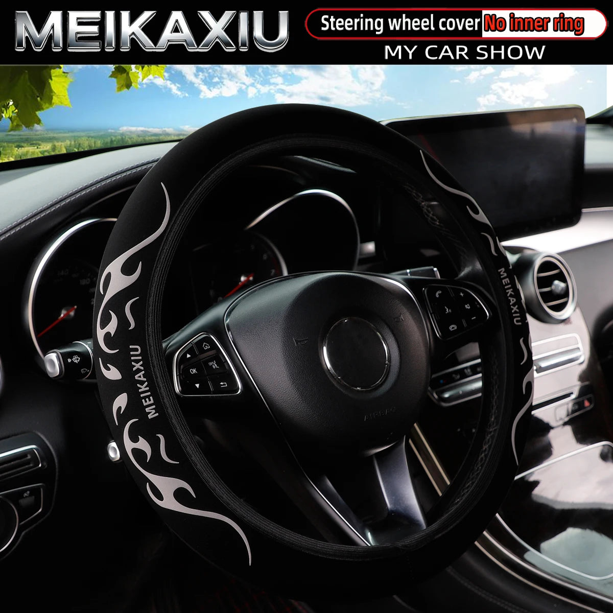 MEIKAXIU 3D Flame Totem Puff Pastry Dynamic Pattern Steering Wheel Cover