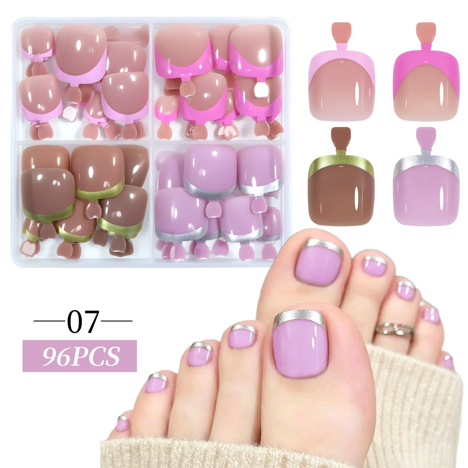 96pcs/Box French/Cat Eye Press On Nails