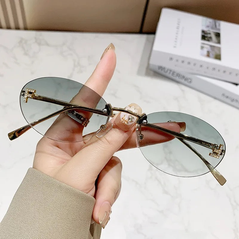 Diamond Oval Rimless Sunglasses