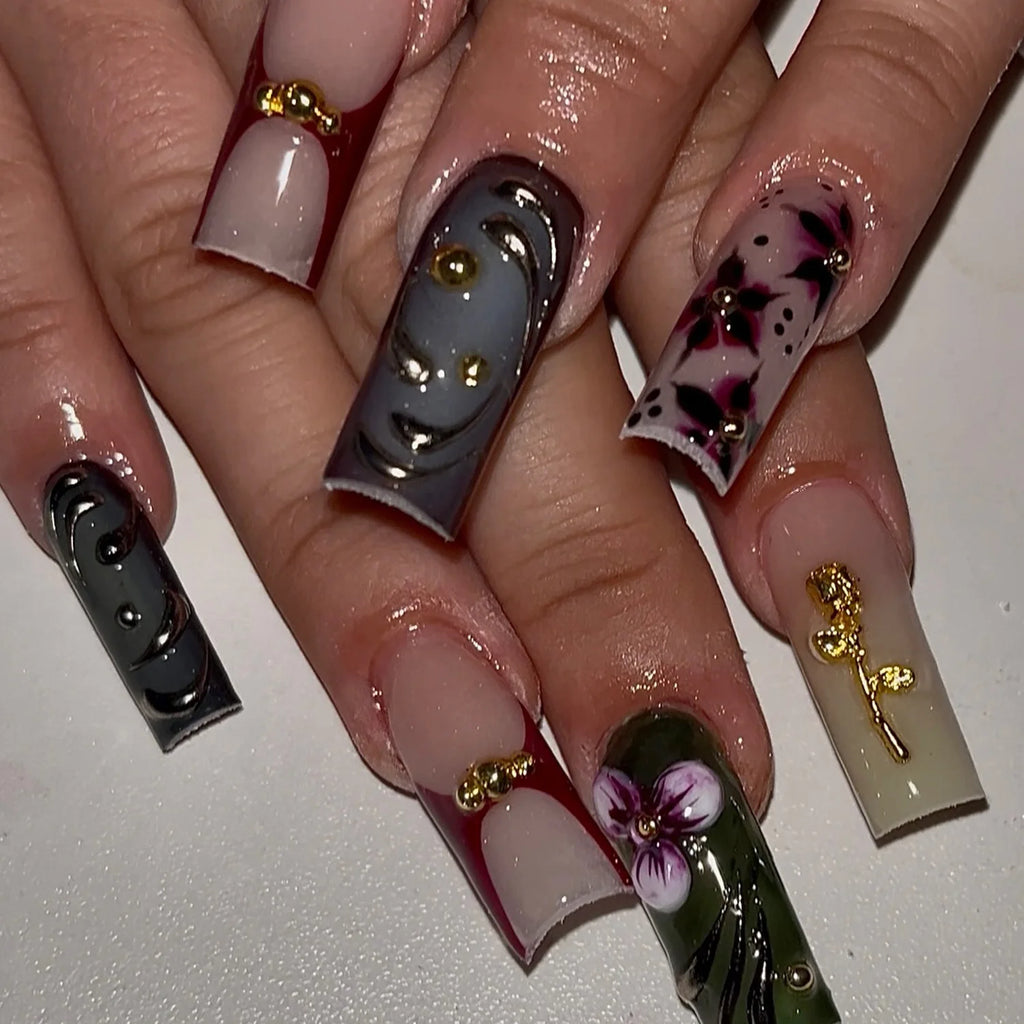24Pcs Long Square Press on Nails