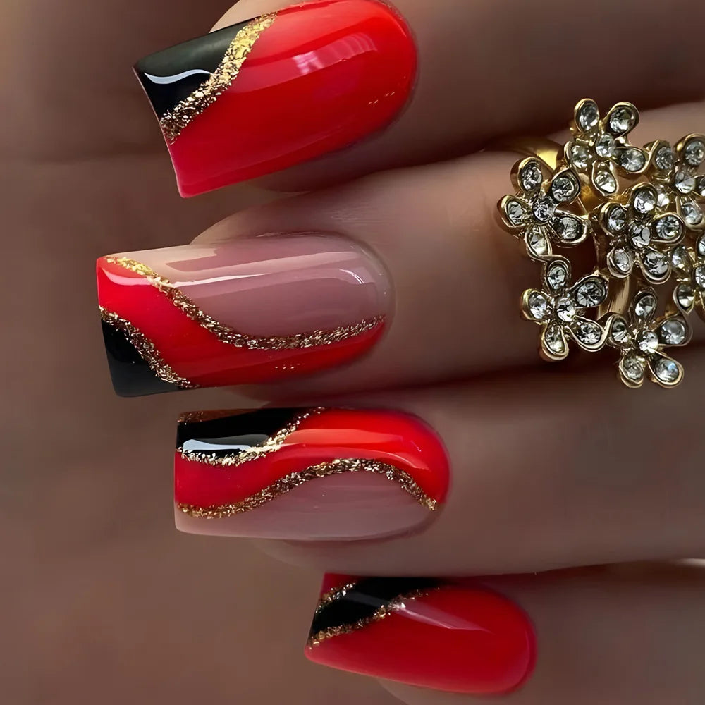 24pc Press on Nails Flower Design Mid-length Ballet