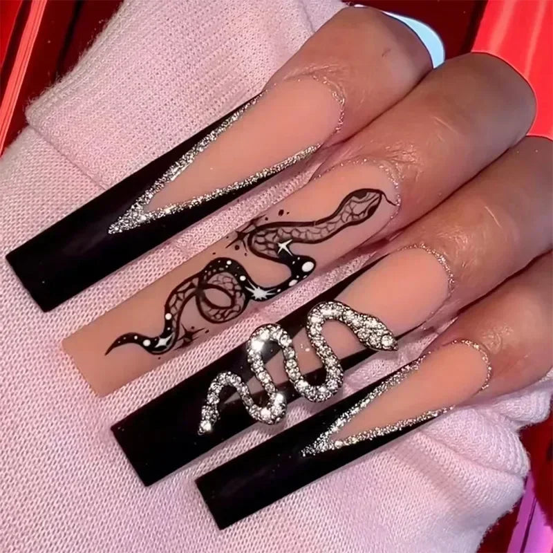 Pink Black French Long Ballet Press on Nails