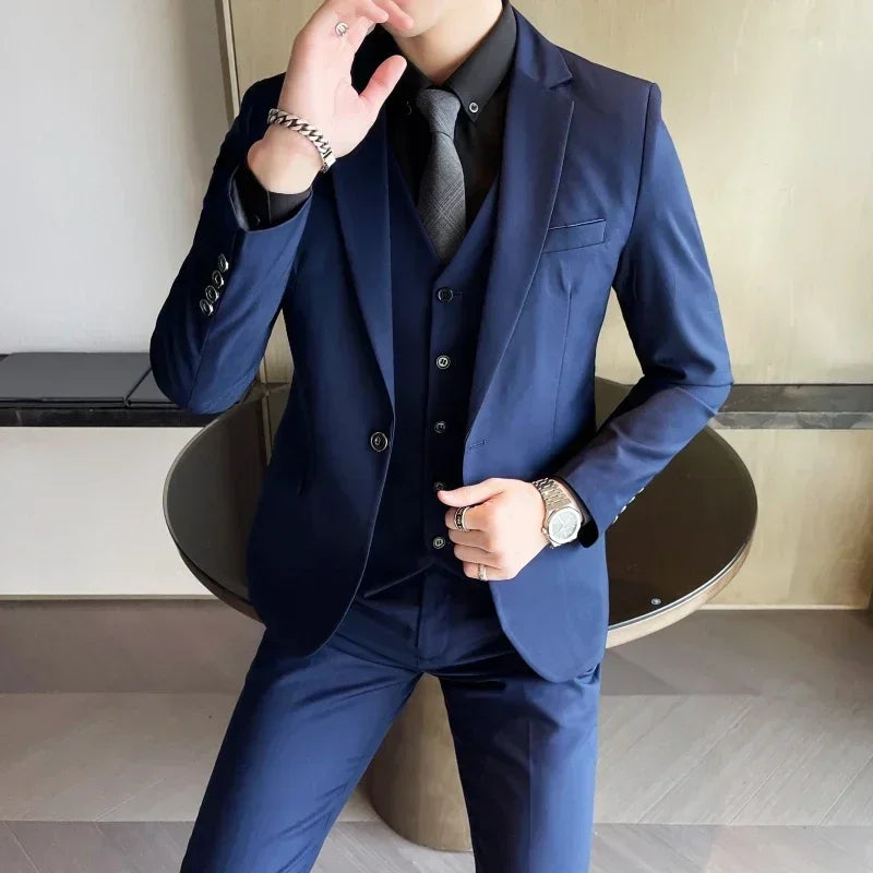 S-9XL Men's Business Professional Formal Dress Suit (Blazer+Vest+Pants)