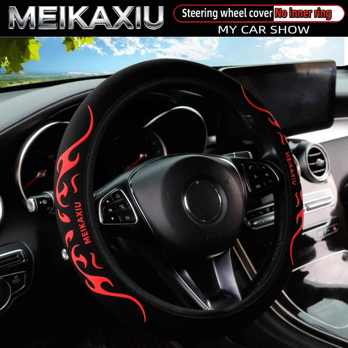 MEIKAXIU 3D Flame Totem Puff Pastry Dynamic Pattern Steering Wheel Cover