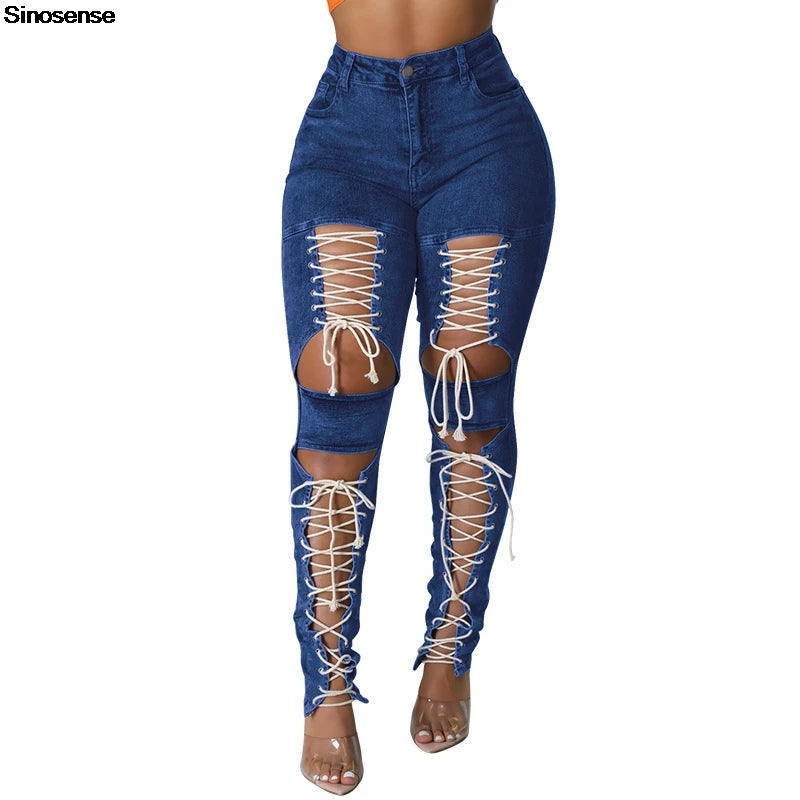 Women's Lace Up Skinny Jeans