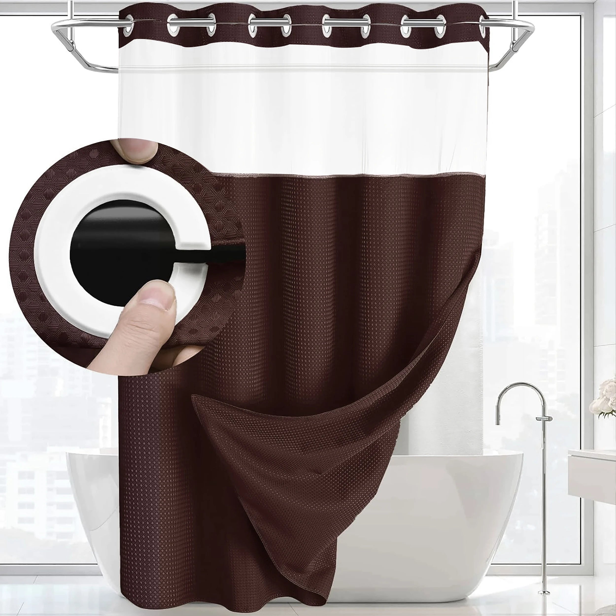 No Hooks Shower Curain  with Snap in Liner