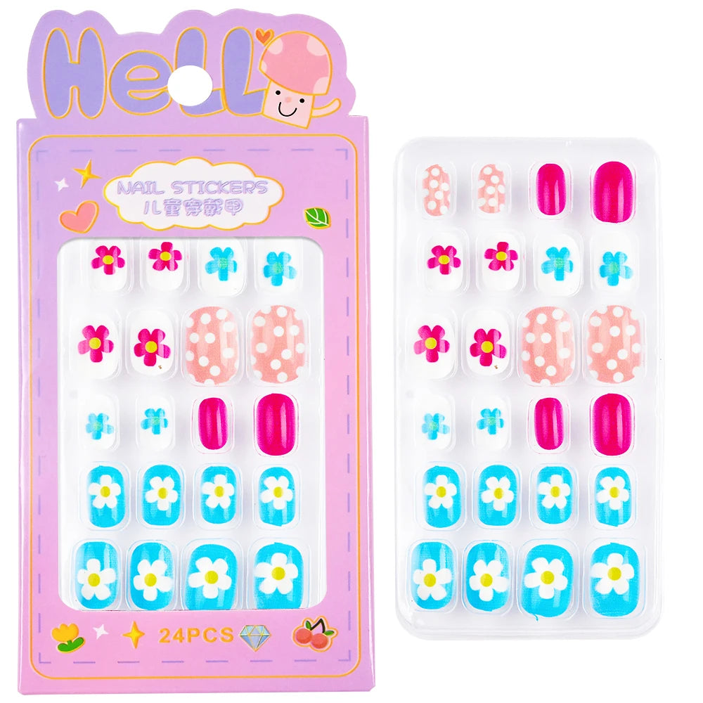 24pcs/box Kids False Press On Nails