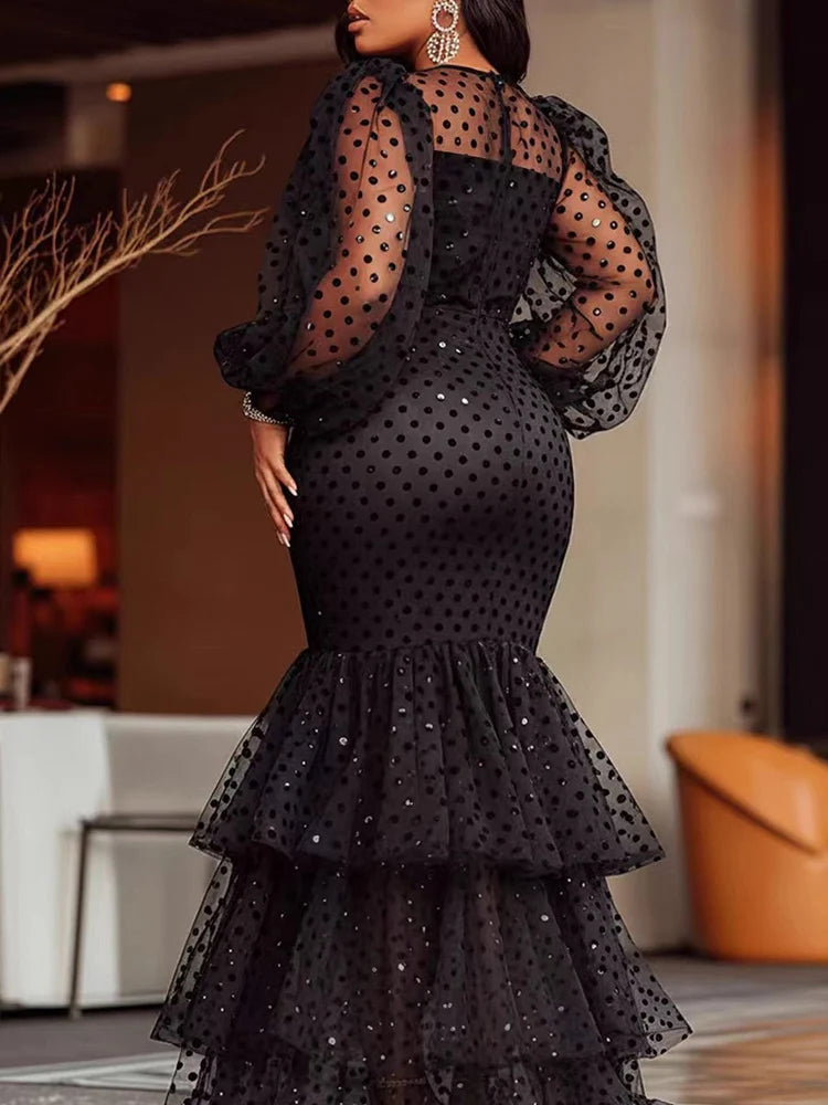 Women's Plus Size Polka Dots Evening Dress