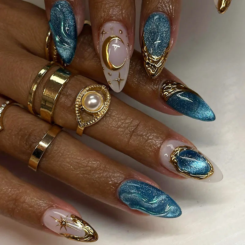 24Pcs Mid-length Gilded Almond Nails Set Press on Nails