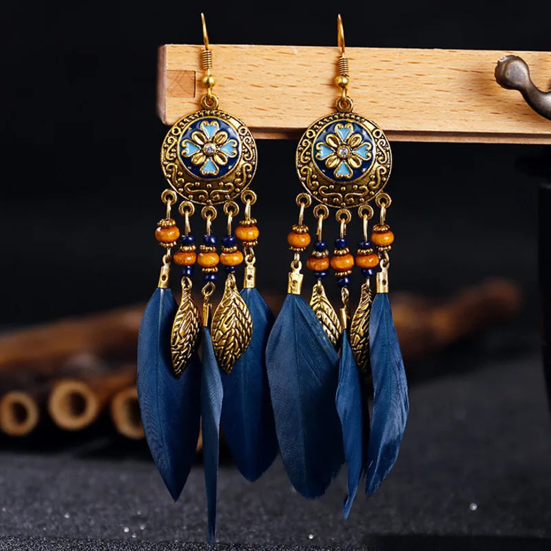 Dream Catcher Feather Tassel Bohemian Women Earrings