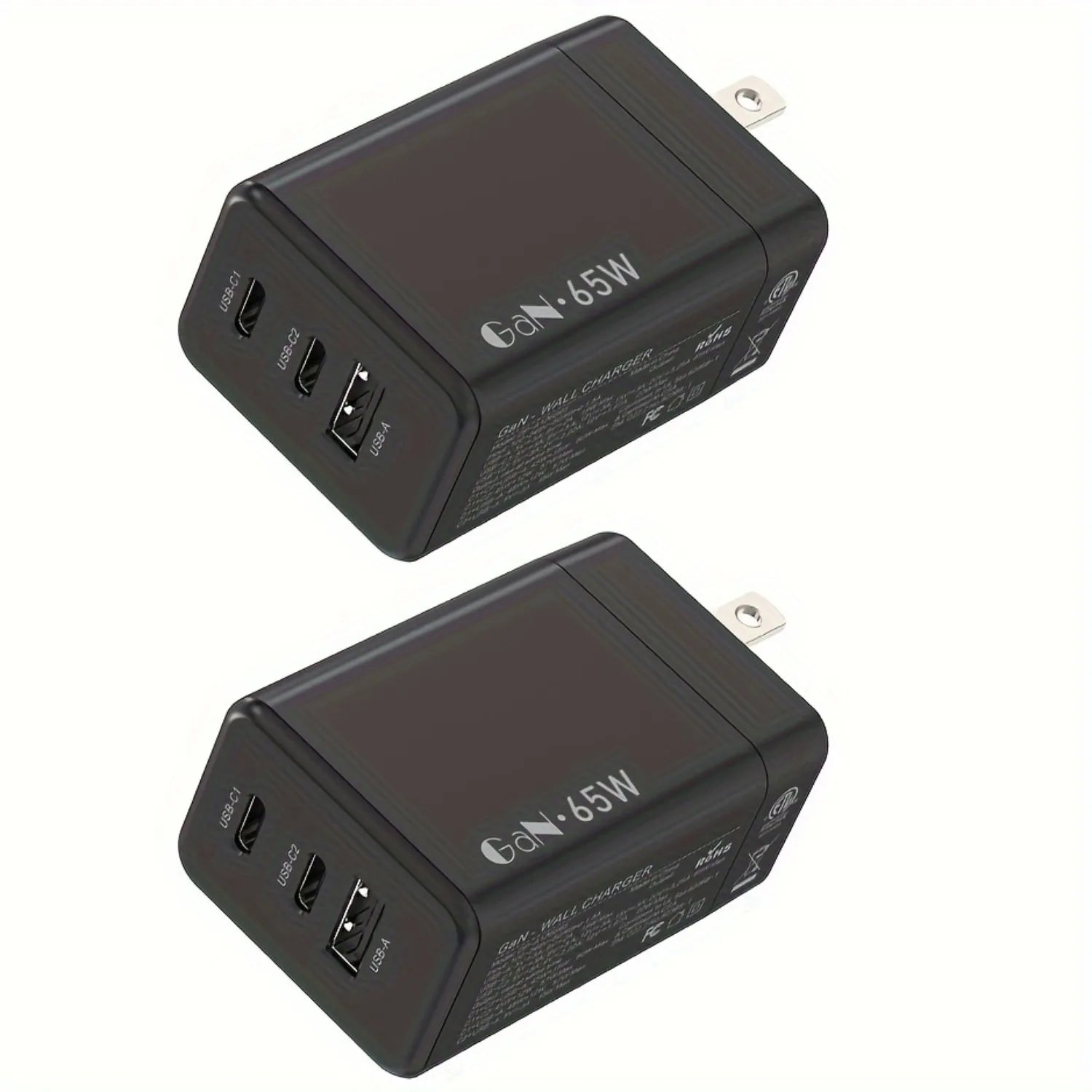 65W GaN 3 Port USB C Power Adapter With Type C